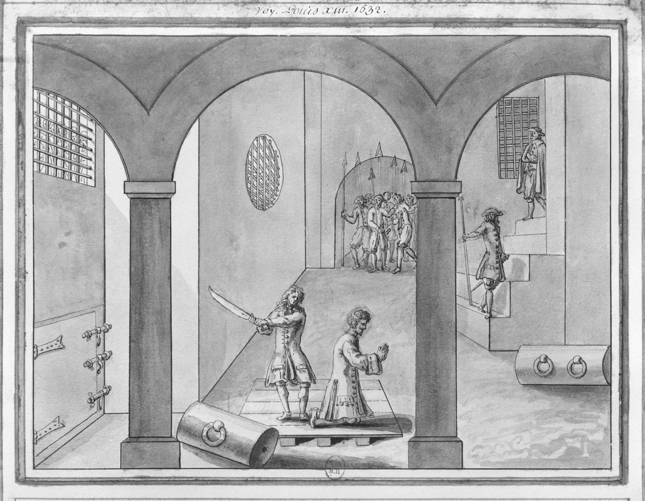 Henri II., vévoda z Montmorency sťat v Toulouse 30. října 1632 (pero a inkoust a mytí na papíře) od French School