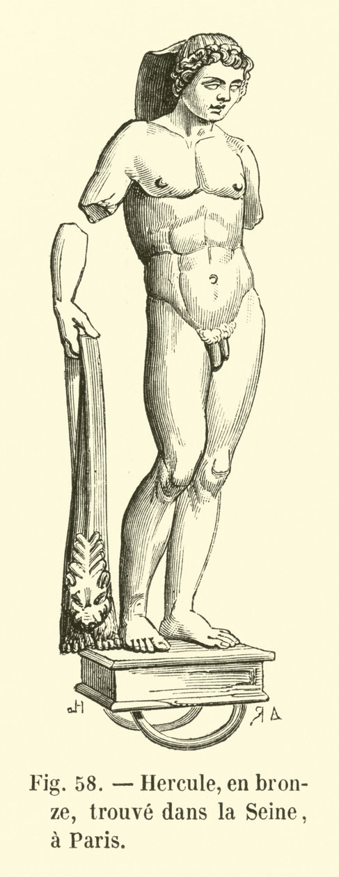 Herkules, bronz, nalezeno v Seině, Paříž (rytina) od French School