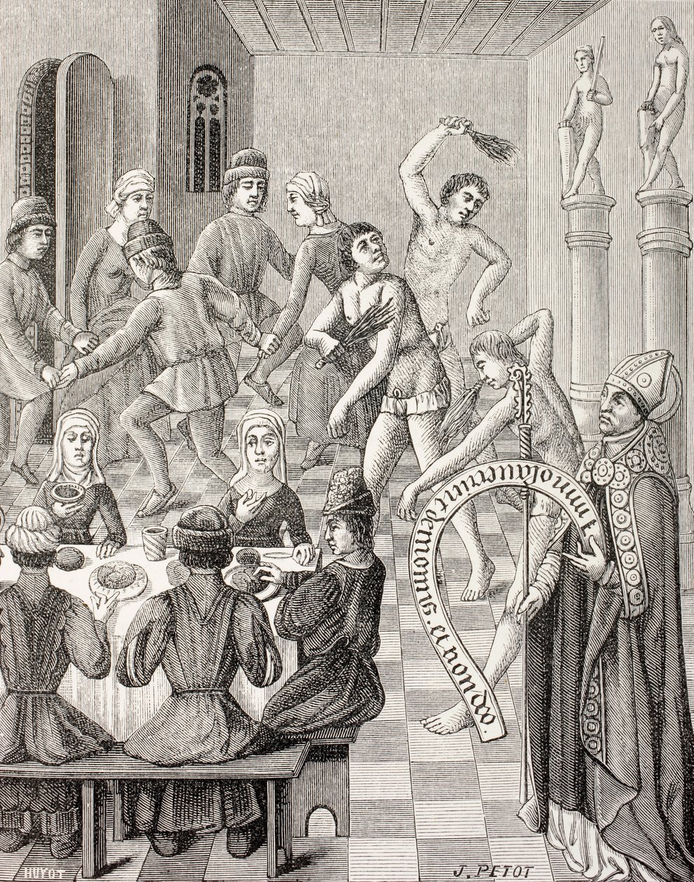 Kacířství flagelantů, cca 1880 (litografie) od French School