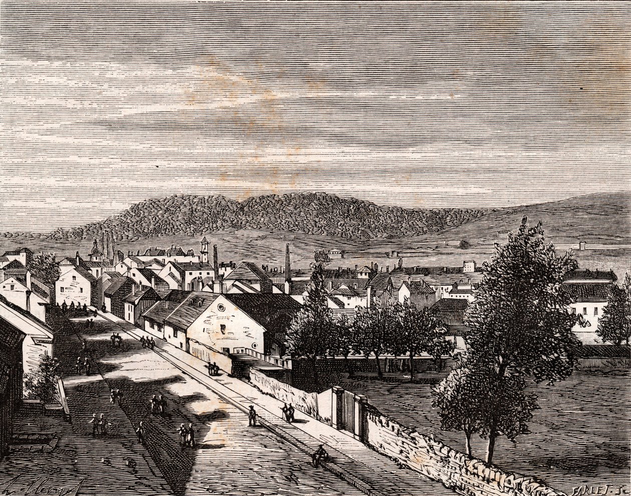 Hericourt - - departement Saone-et-Loire - rytina v „La France illustree: geografie, historie, statistická správa“ od V.A. Sladově hnědá. 1884 od French School