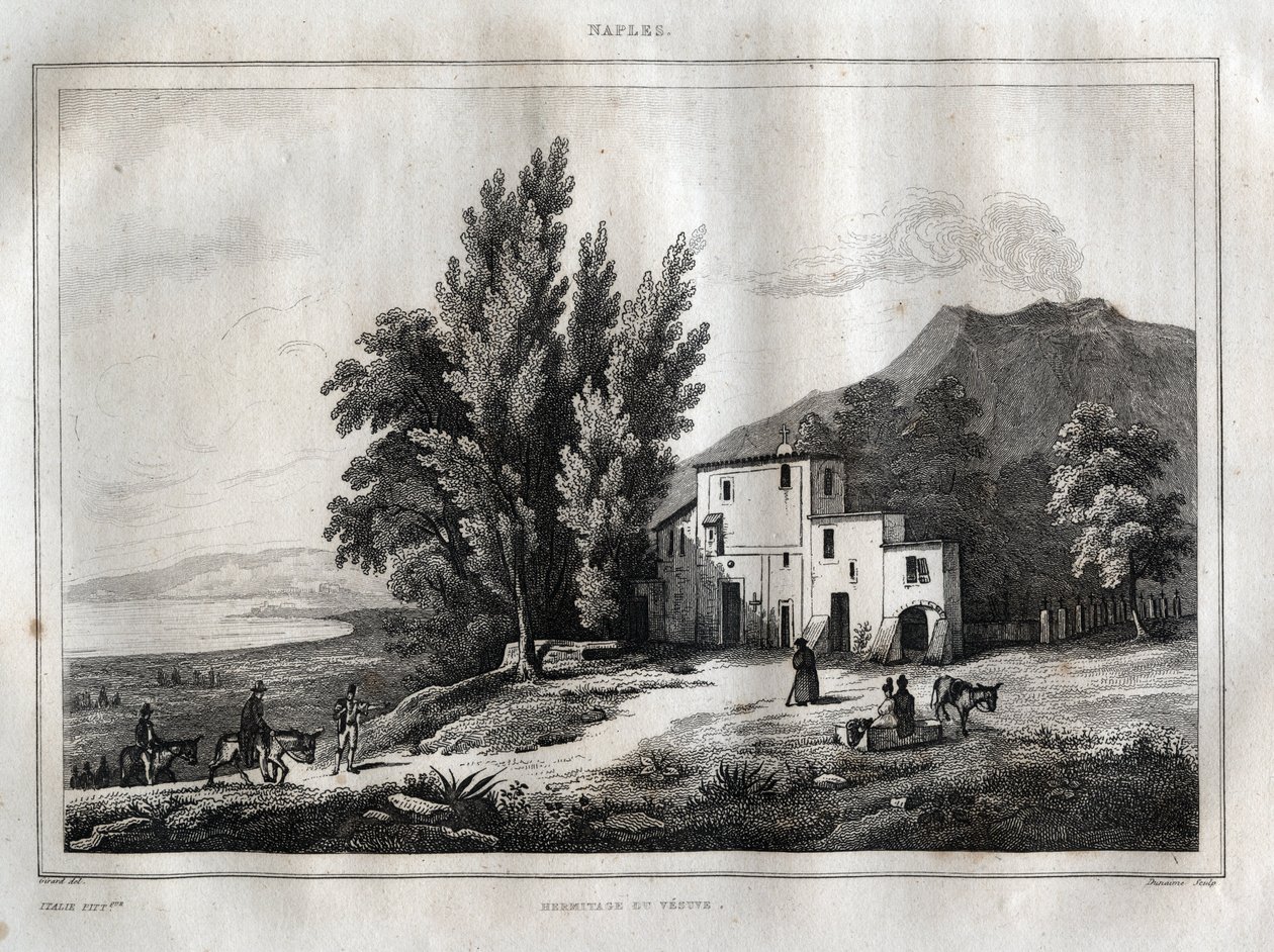 Ermitáž Vesuvu - ERMITAGE DU VESUVE NEAPOL ITÁLIE - Vesuv Rytina z “” Malebné Itálie” - Historická a popisná malba Itálie” od M. de Norvinse, Ch. Nodier 1834-1836. od French School