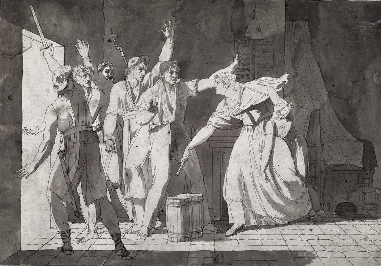 Hrdinství ženy čelící vendským lupičům, kteří získali kontrolu nad Saint-Mithier, 1793 (viz také 217884) od French School