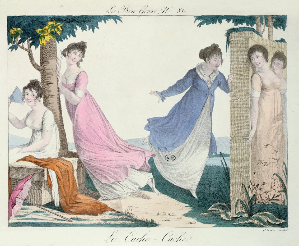 Hide-and-Seek, ilustrace z Le Bon Genre, začátek devatenáctého století od French School