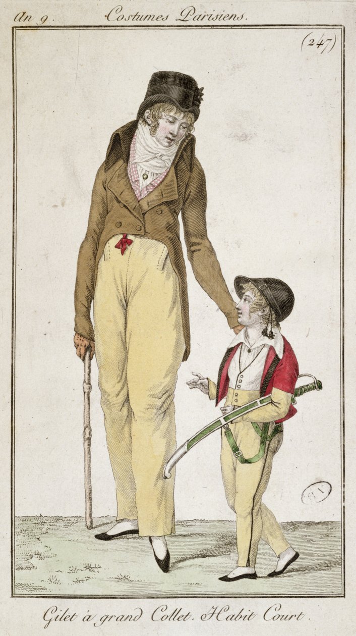 Vesta s vysokým výstřihem a krátký ranní kabátek, od Costumes Parisiens, 1801 od French School