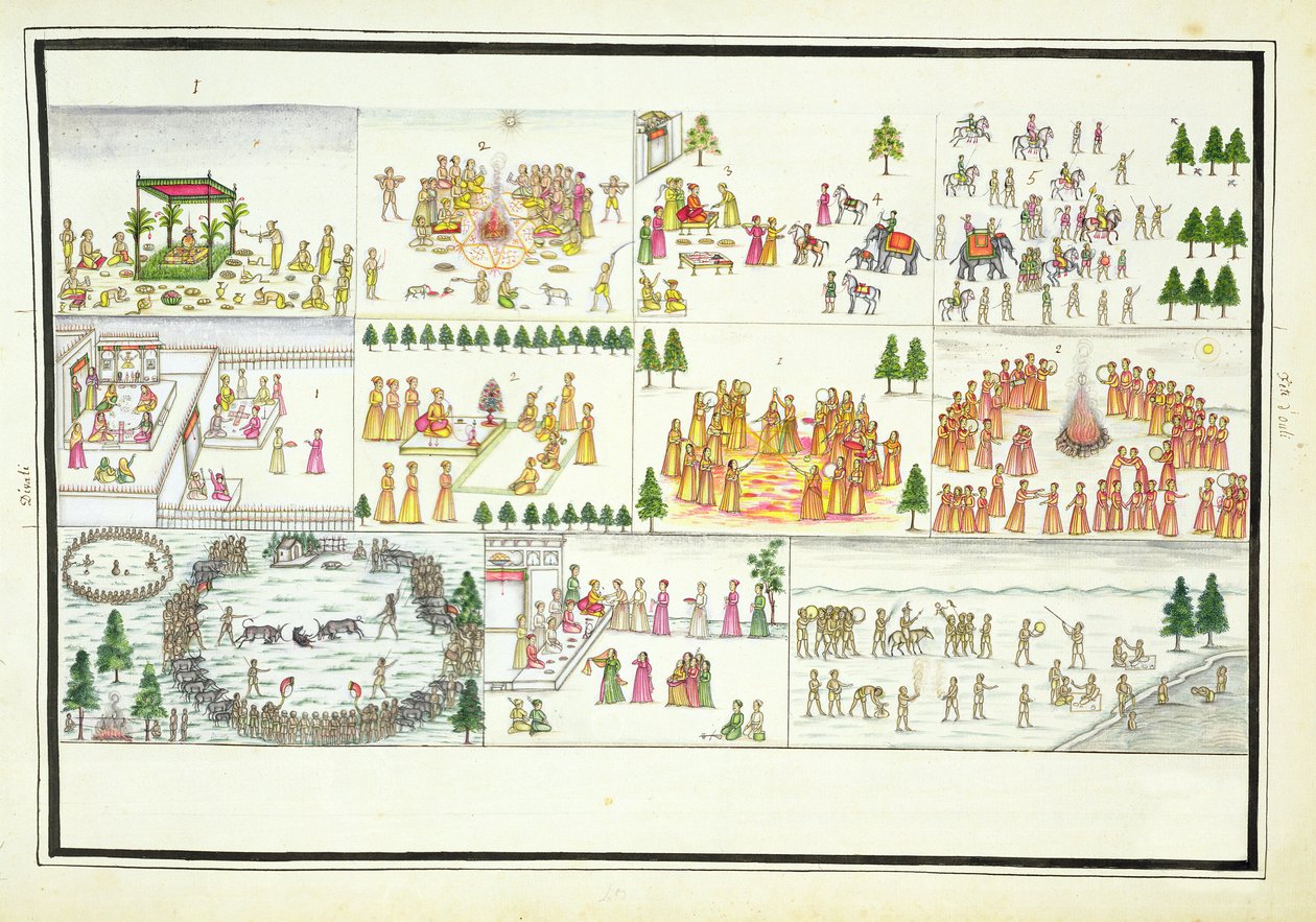 Hinduistické festivaly včetně Dasehra, Diwali a Holi z The Gentil Album, vydaného v roce 1774 od French School