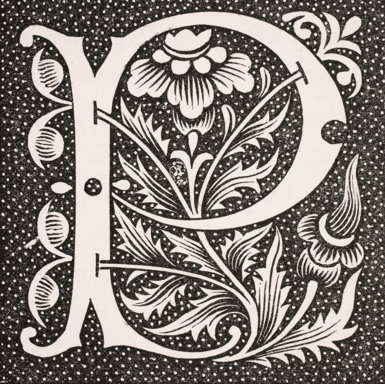Historické písmeno „P“ z „Le Moyen Age et La Renaissance“ od Paula Lacroixe (1806-84) publikované v roce 1847 od French School