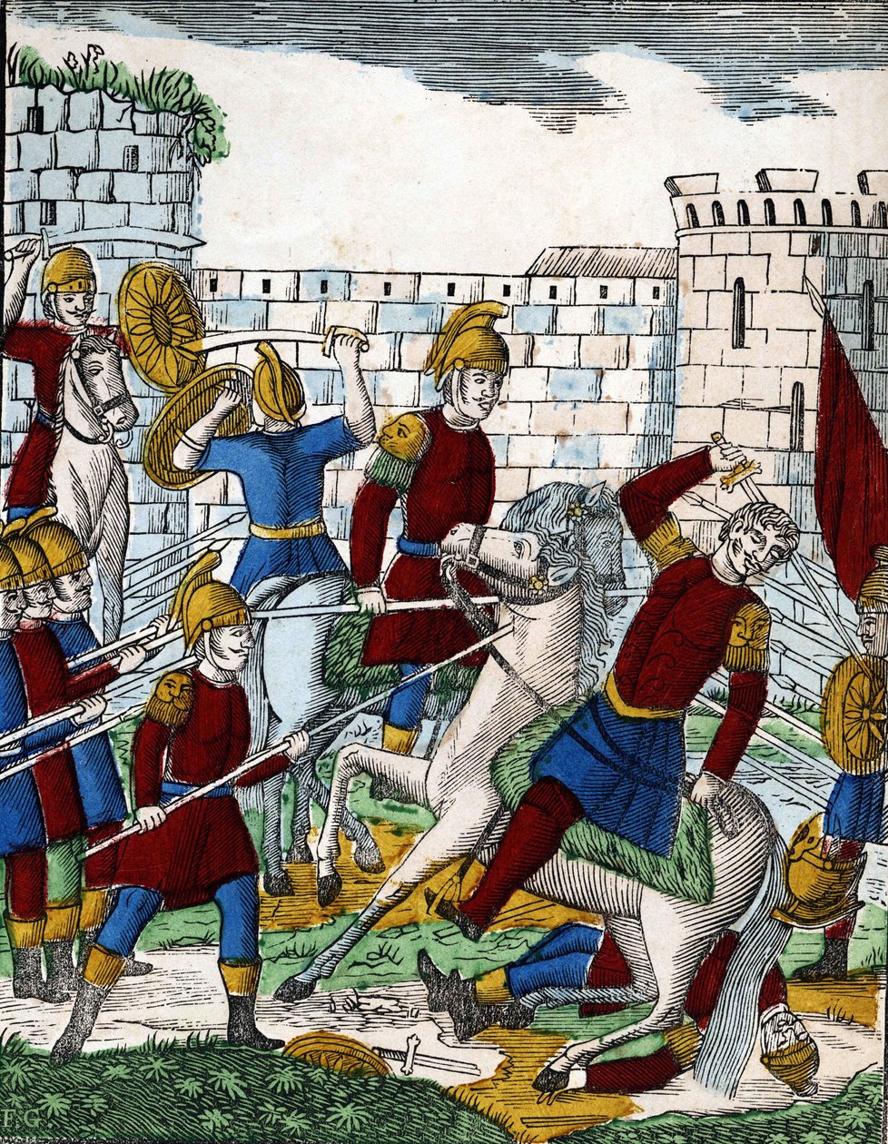 Historie čtyř synů Aymon; Zrádce Ganélon, přepadený v údolí Soissons, zabije vévodu z Beauves d