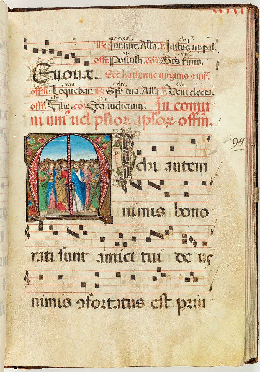 Svatí apoštolové, graduál, f.94 (inkoust, tempera a plátkové zlato na pergamenu) od French School