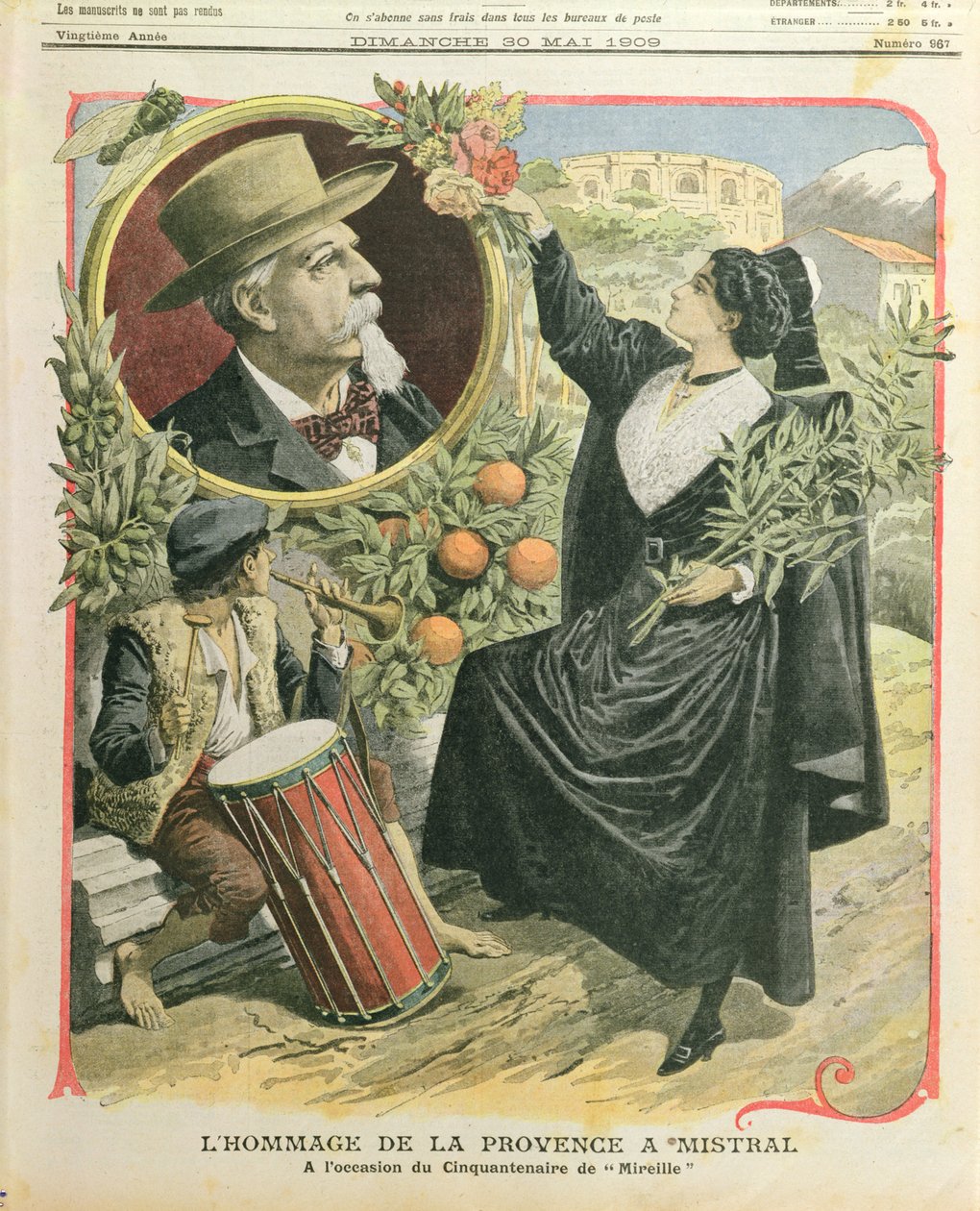 Pocta Fredericu Mistralovi (1830-1914) k padesátému výročí vydání Mireille, ilustrace z Le Petit Journal, 30. května 1909 od French School
