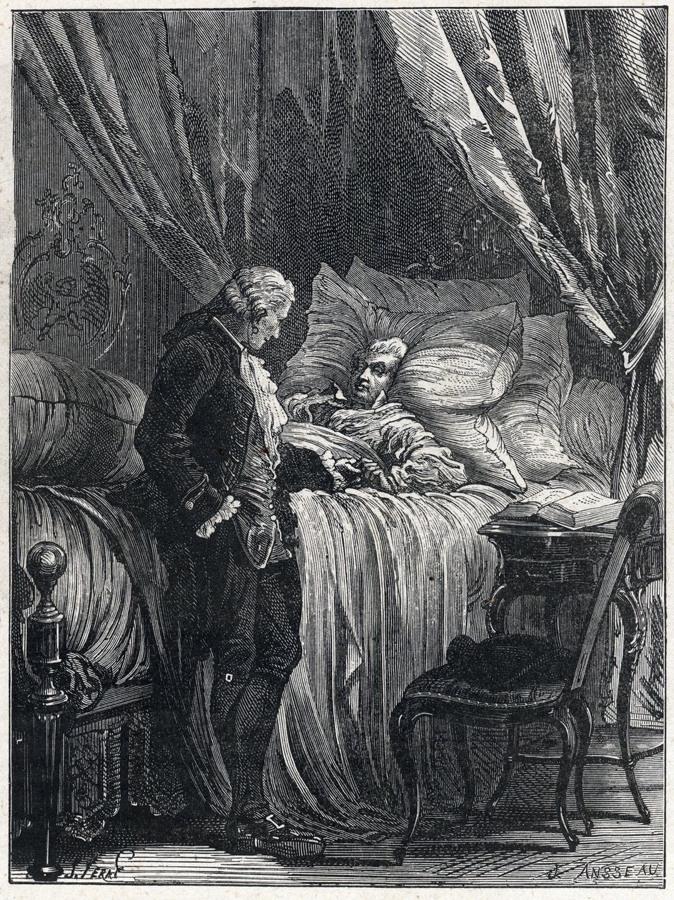 Honore Gabriel (Honore-Gabriel) Riqueti, hrabě z Mirabeau (1749-1791) na smrtelné posteli se svým lékařem Georgesem Cabanisem (1757-1808) v roce 1791. od French School