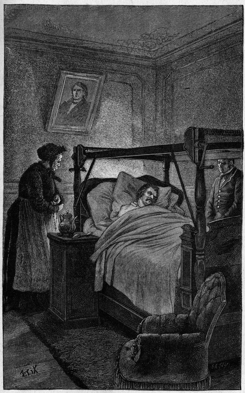 Honore de Balzac (1799-1850), francouzský spisovatel, na smrtelné posteli v roce 1850. od French School