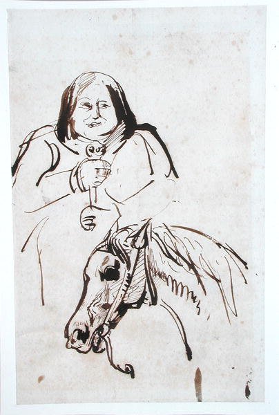 Honore de Balzac (1799-1850) a jeho kůň (pero a tuš na papíře) od French School