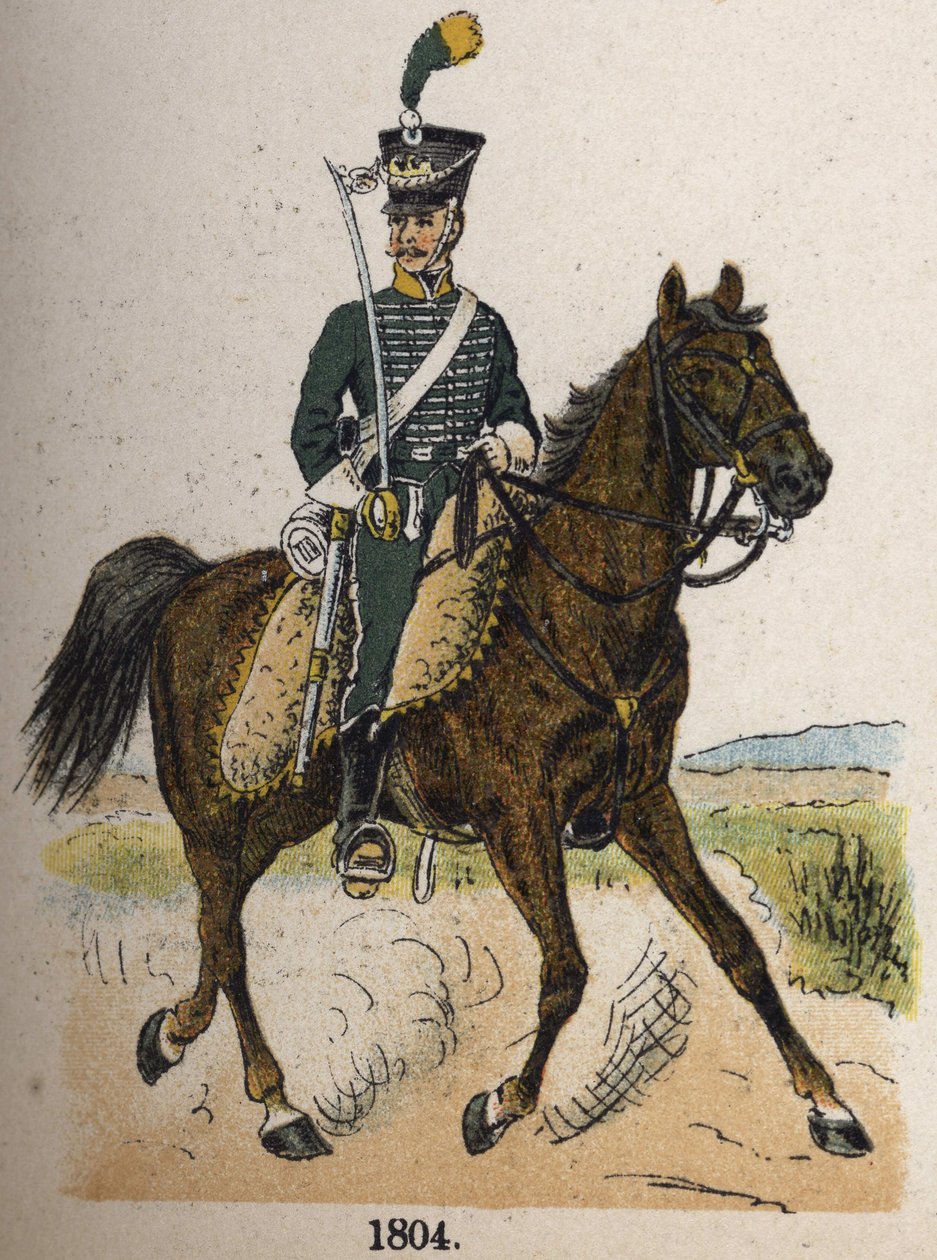 Lovec koní v roce 1804. Deska z knihy Les Uniformes de l