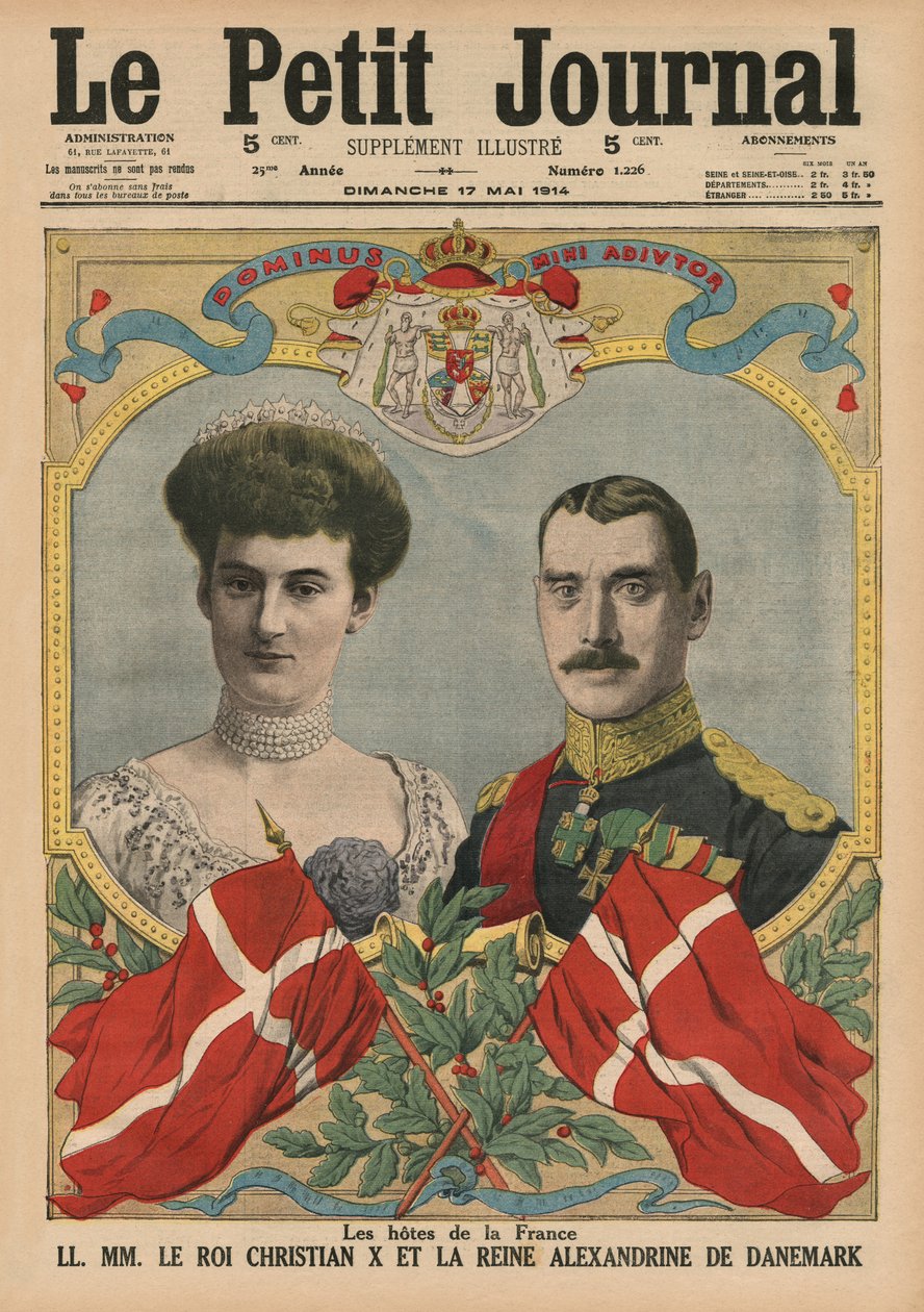 Zástupci Francie, král Christian X a královna Alexandrine z Dánska, ilustrace přední obálky z 