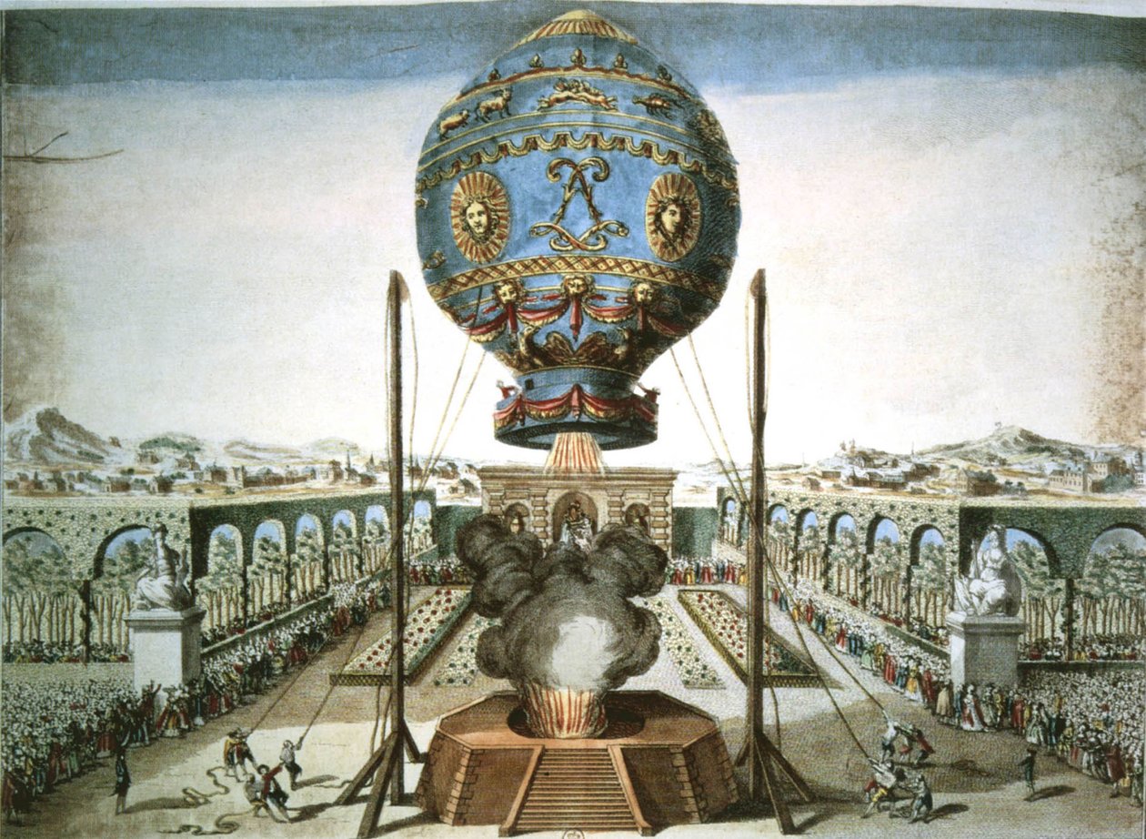 Horkovzdušný balón v zahradě Jean Baptiste Reveillons ve Versailles od French School