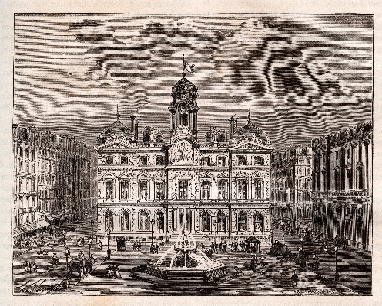 Hotel de Ville de Lyon - - rytina v „“ La France illustree: geografie, historie, statistická správa““ od V.A. Sladově hnědá. 1884 od French School