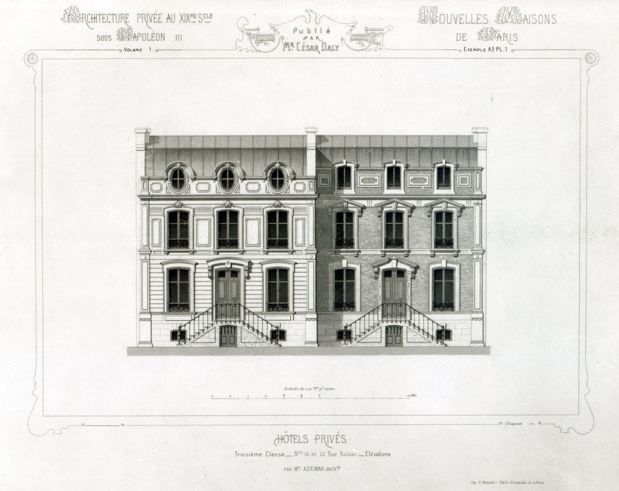 Hotels Prives, 10 & 12 Rue Balzac, Paříž, z Architecture Privee na C19th, od French School