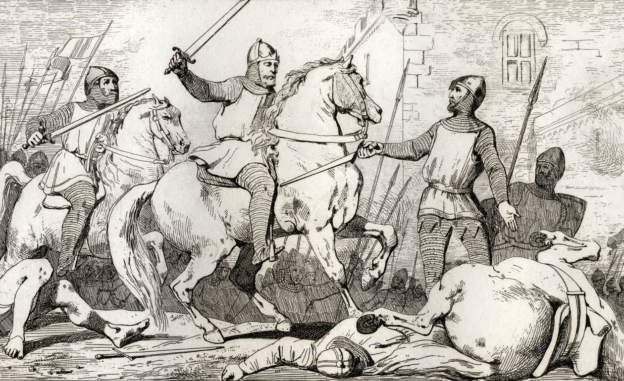 Hugh Capet (941-96) zachycuje Charlese de Lorraine z „Histoire de France“ od Colarta, vydaného kolem roku 1840 od French School