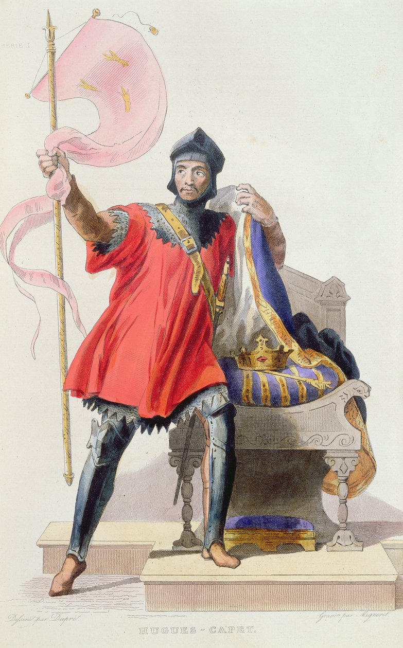 Hugues I. Capet (941-996), francouzský král, z knihy Le Plutarque Francais od E. Mennecheta, 1835 (barevná rytina) od French School
