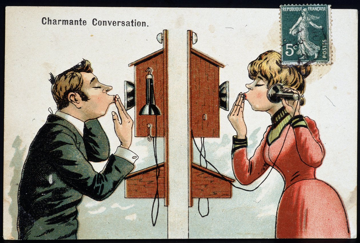 Humorná pohlednice na telefonu, deb. 20. století @Selva/Leemage od French School