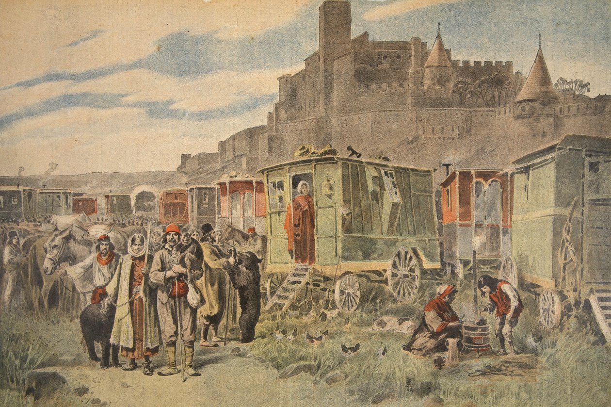 Maďarskí cikáni mimo Carcassonne, ilustrace z Le Petit Journal: Supplement illustre, 18. prosince 1898 od French School