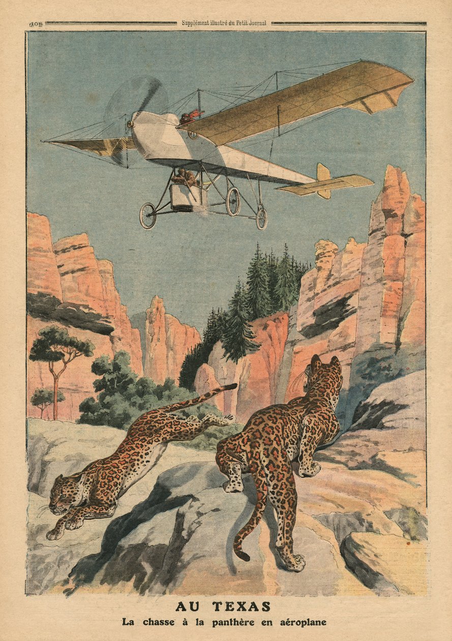 Lov panterů z letadla v Texasu, ilustrace z 
