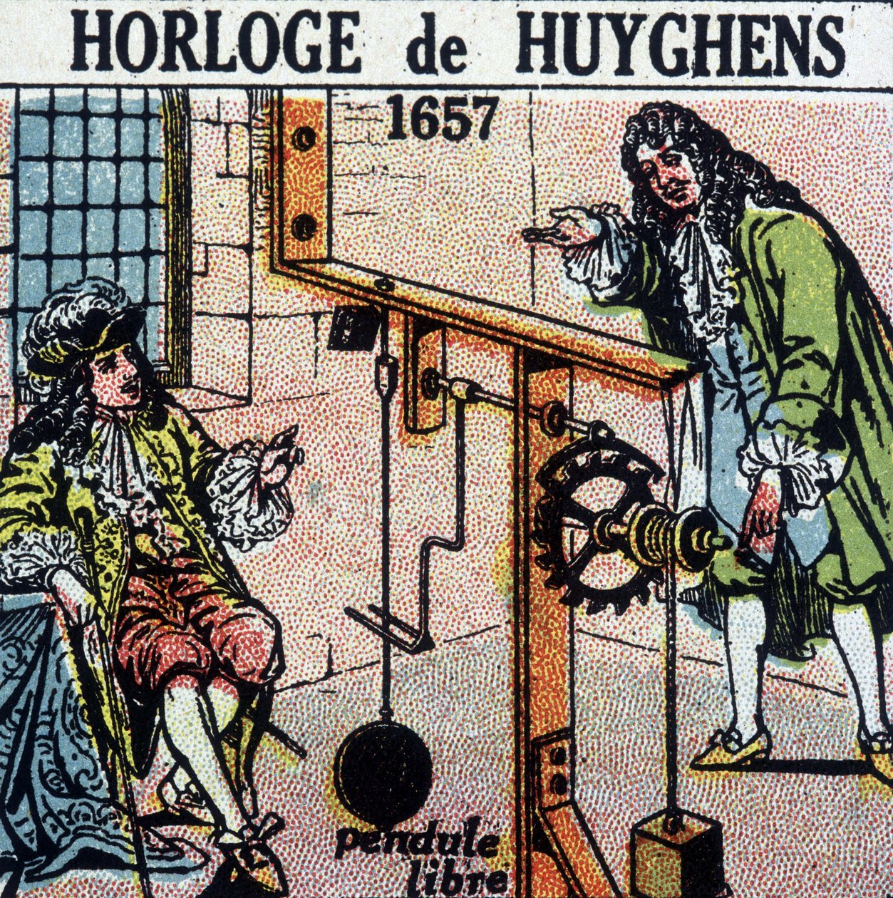 Huyghensovy hodiny 1657 (volné kyvadlo) - rytina, deb. 20. století od French School