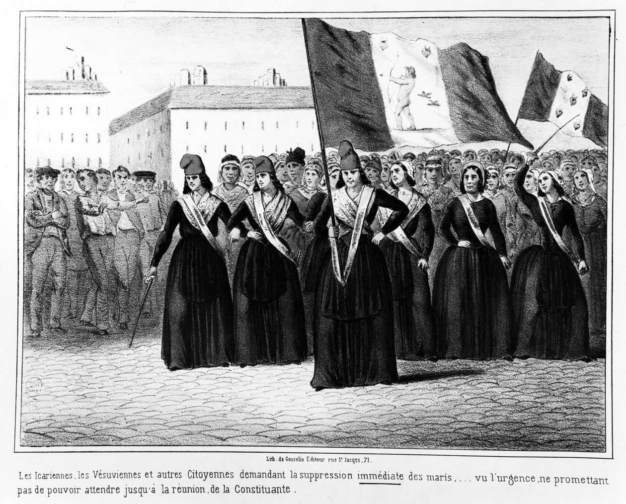 Ikarané a Vesuvané požadující okamžité potlačení manželů ze série karikatur o událostech během Francouzské revoluce v roce 1848, publikovaných v Paříži Gosselinem, 1848 od French School