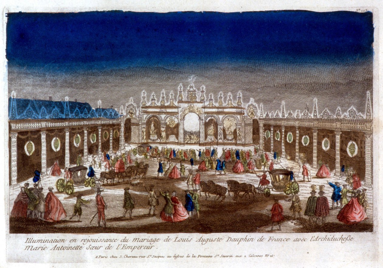 Iluminace na oslavu svatby Ludvíka Augusta, delfína Francie (Ludvíka XVI.), s arcivévodkyní Marií Antoinettou, sestrou císaře - rytina od French School