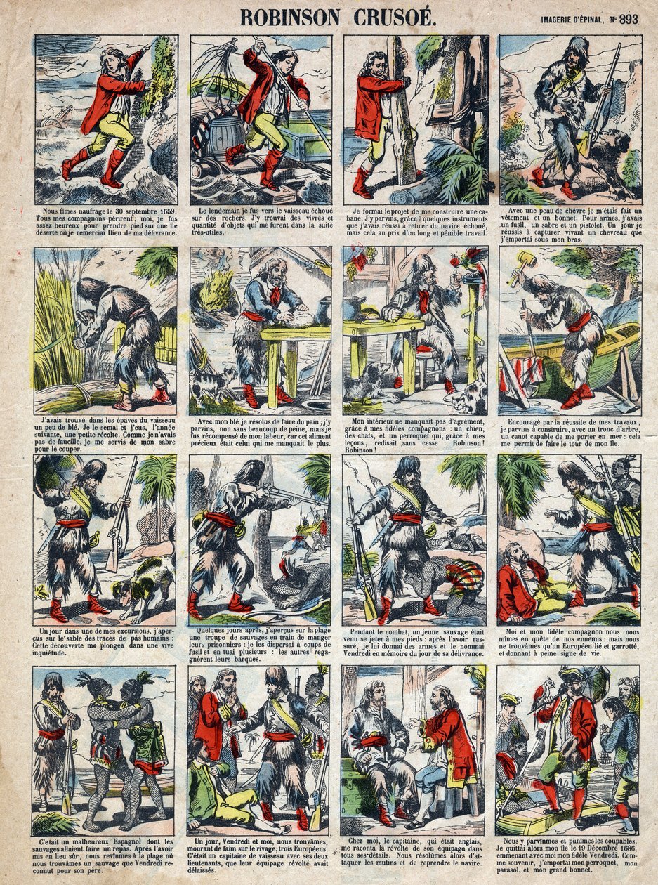 Ilustrace ke knize Daniela Defoe (De foe) „“ Robinson Crusoe““. Epinal zobrazování z konce 19. století. od French School
