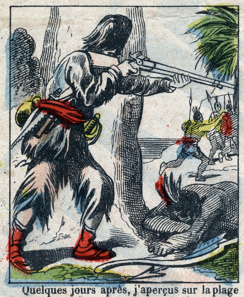 Ilustrace ke knize Daniela Defoe (De foe) „“ Robinson Crusoe““. Epinal zobrazování z konce 19. století. od French School