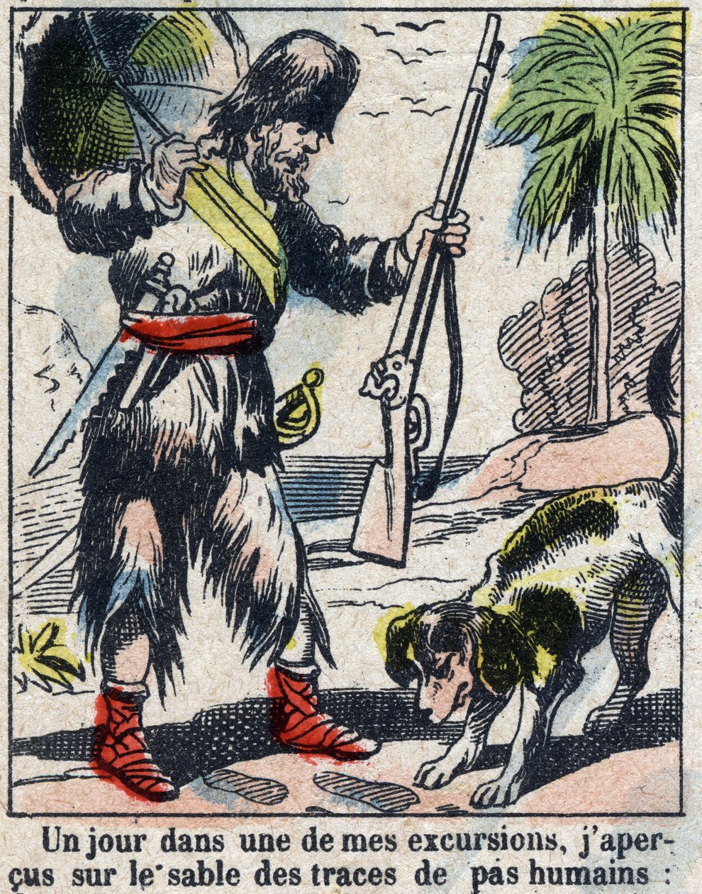 Ilustrace ke knize Daniela Defoe (De foe) „“ Robinson Crusoe““. Epinal zobrazování z konce 19. století. od French School