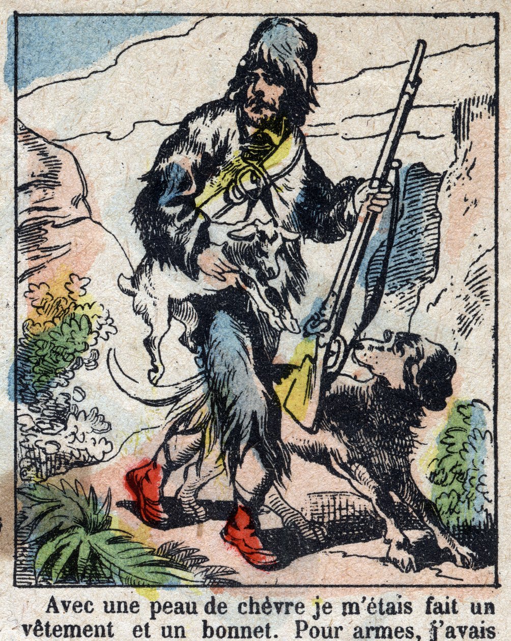 Ilustrace ke knize Daniela Defoe (De foe) „“ Robinson Crusoe““. Epinal zobrazování z konce 19. století. od French School