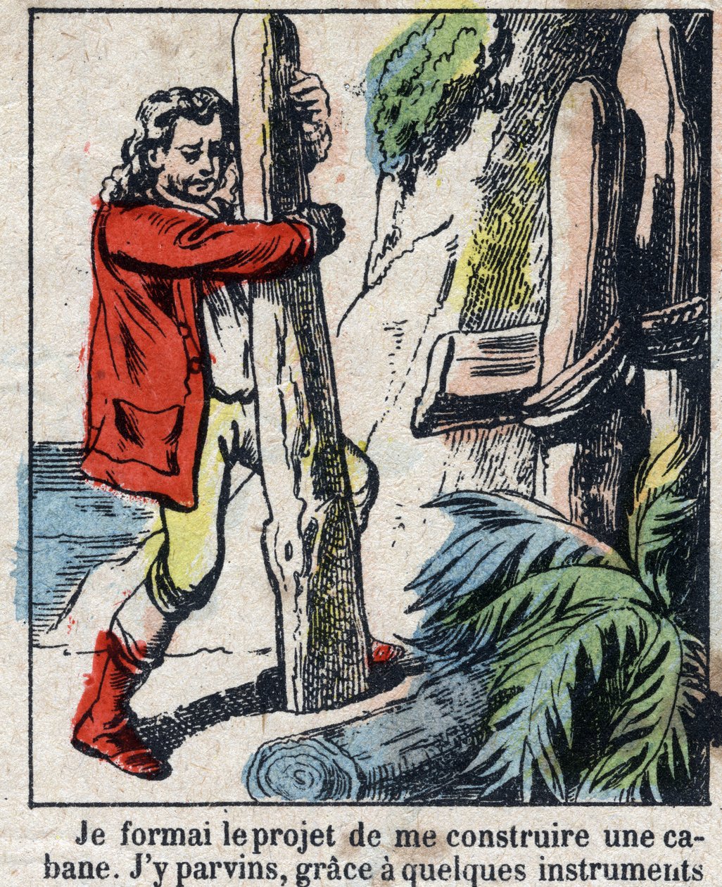 Ilustrace ke knize Daniela Defoe (De foe) „“ Robinson Crusoe““. Epinal zobrazování z konce 19. století. od French School