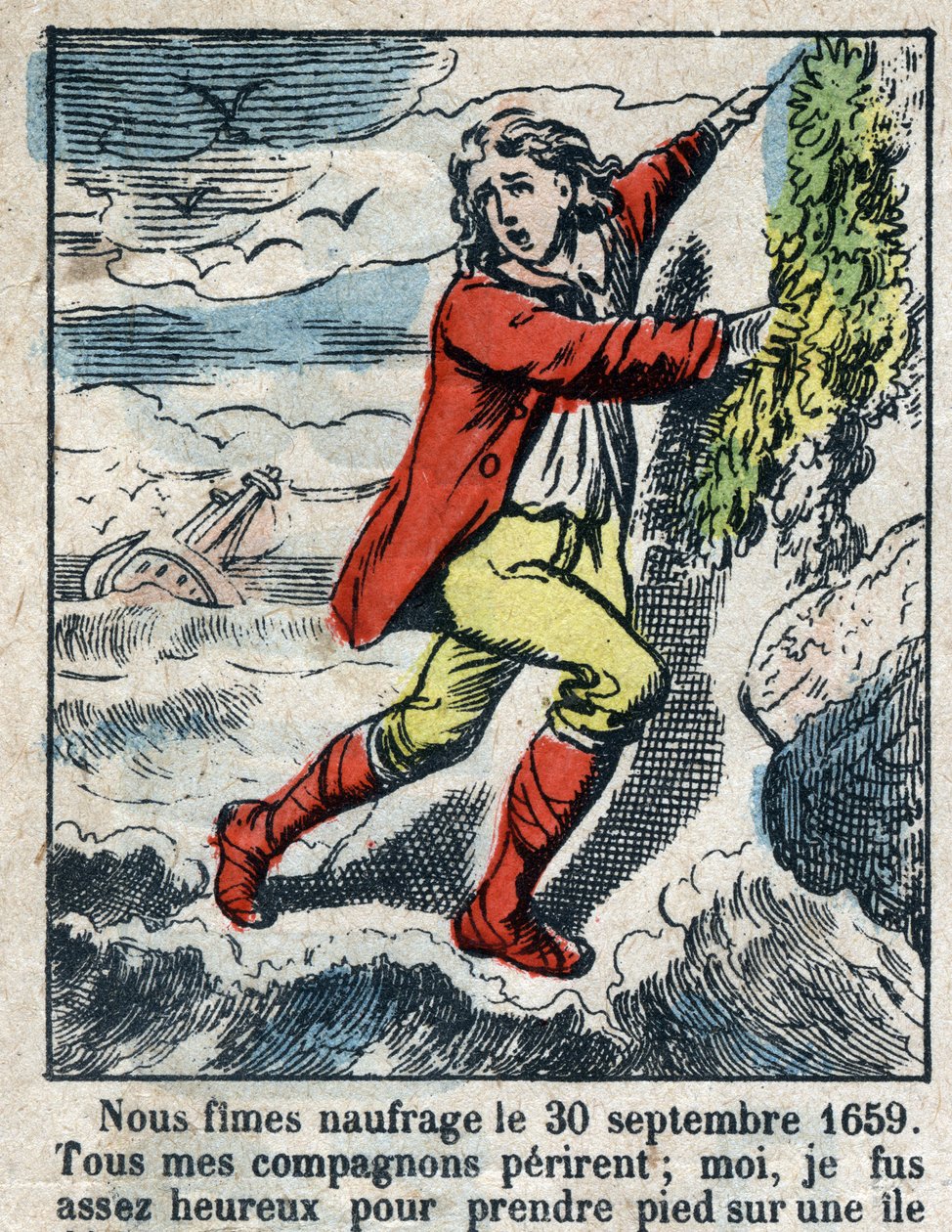 Ilustrace ke knize Daniela Defoe (De foe) „“ Robinson Crusoe““. Epinal zobrazování z konce 19. století. od French School