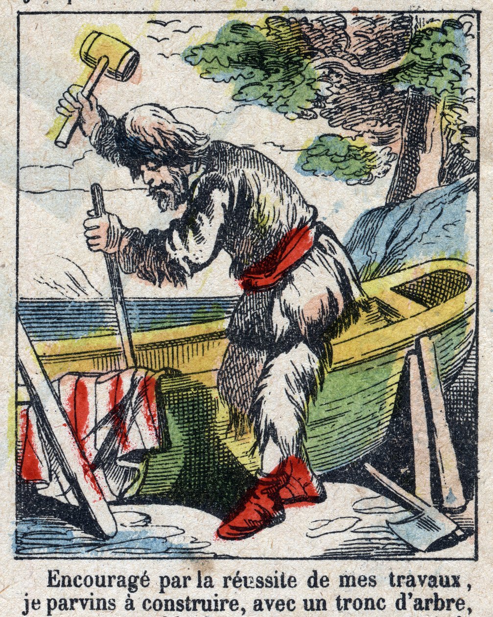 Ilustrace ke knize Daniela Defoe (De foe) „“ Robinson Crusoe““. Epinal zobrazování z konce 19. století. od French School