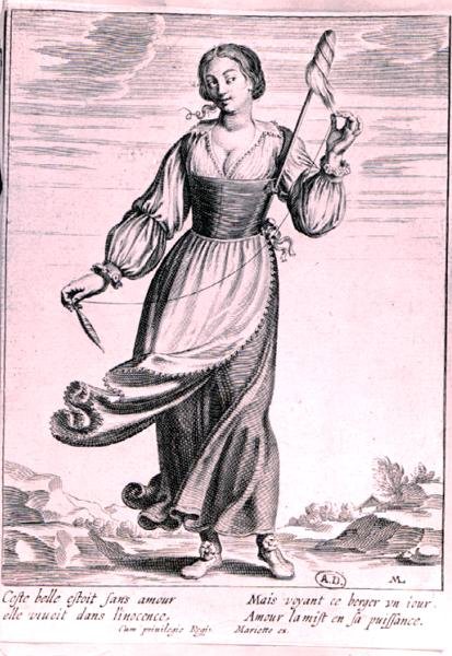 Ilustrace zobrazující pastýřku (rytina) (černobílá fotografie) od French School