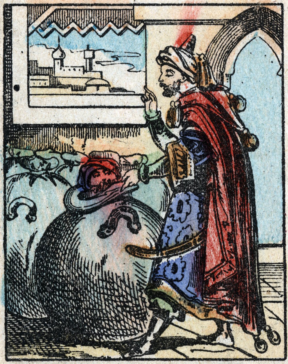 Ilustrace k Pohádkám tisíce a jedné noci. Ali-Baba (Ali Baba). Dřevoryt z Imaging Pellerin - Epinal, sd. Konec 19. století. od French School