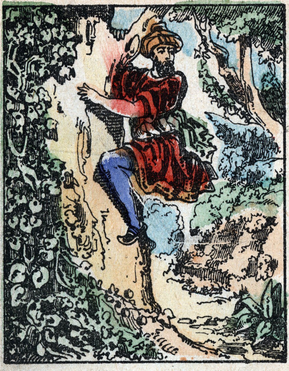 Ilustrace k Pohádkám tisíce a jedné noci. Ali-Baba (Ali Baba). Dřevoryt z Imaging Pellerin - Epinal, sd. Konec 19. století. od French School
