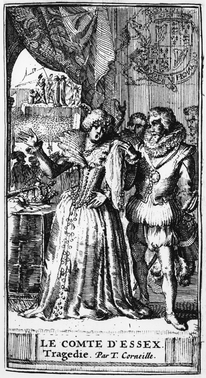 Ilustrace z Le Comte dEssex od Thomase Corneille (1625-1709) publikovaná v roce 1680 od French School
