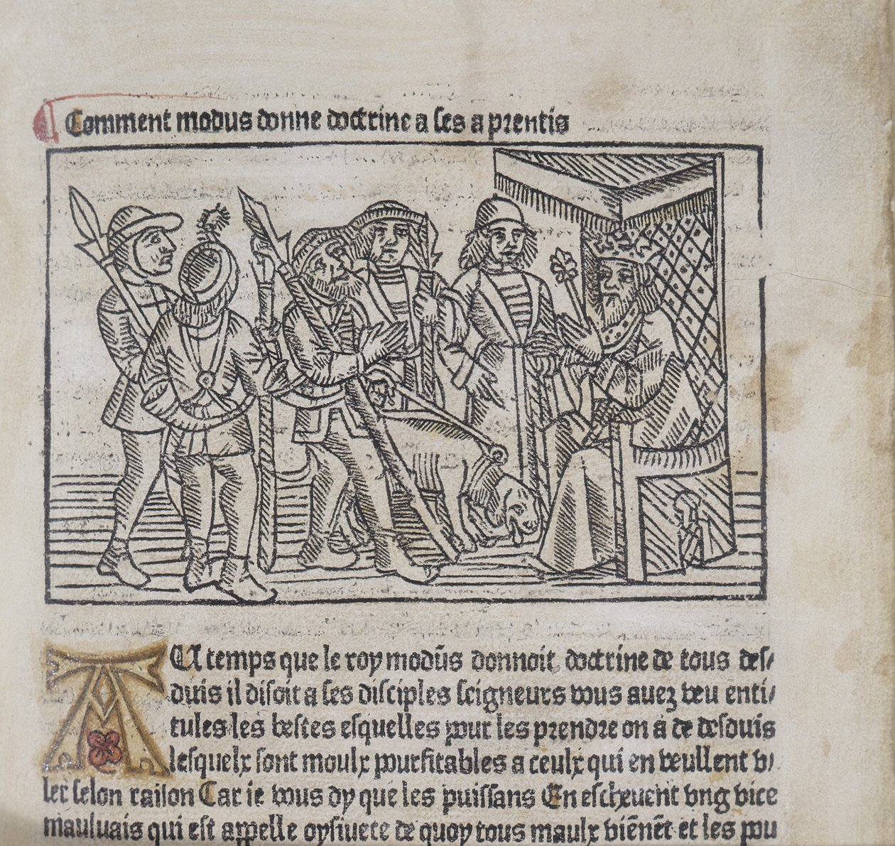 Ilustrace z Le Livre du Roy Modus et de la Reine Racio od Henriho Ferrierese, 1486 (dřevořez a knihtisk) od French School