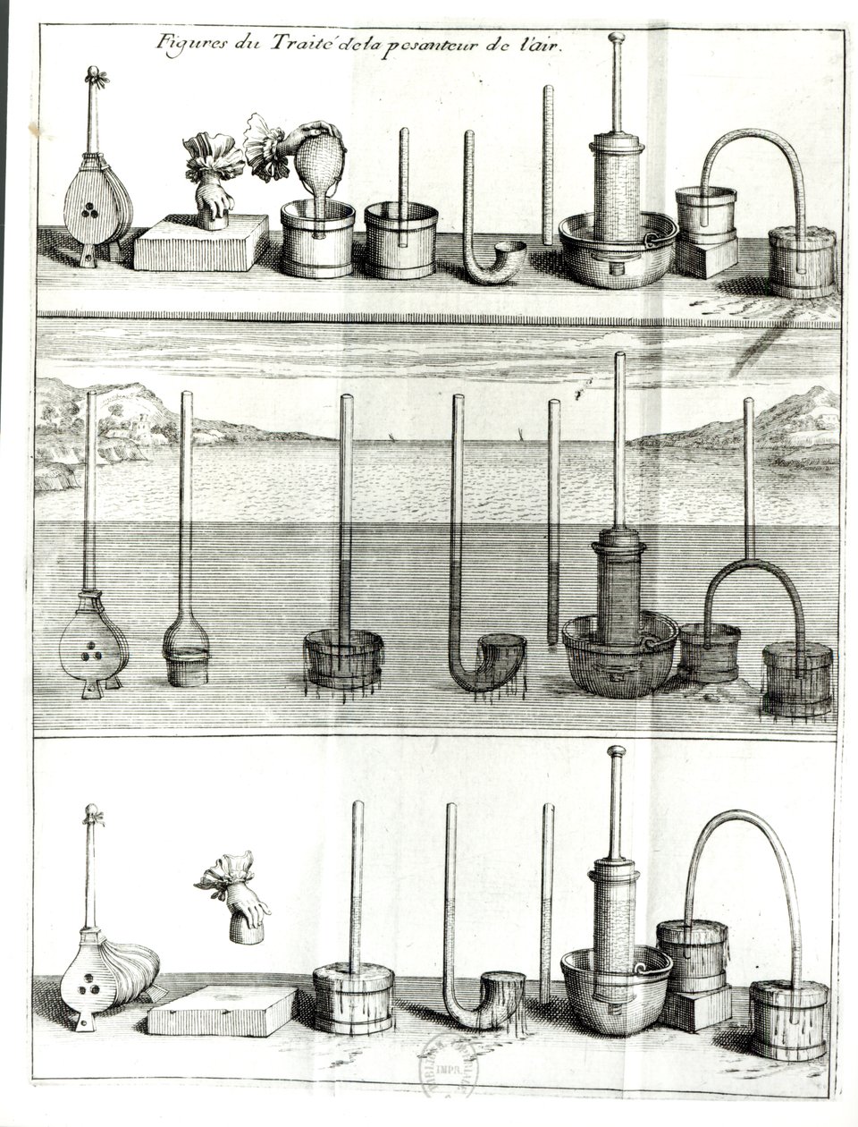 Ilustrace z Traite de la Gravanteur de lAir od Blaise Pascala (1623-62) po roce 1663 od French School