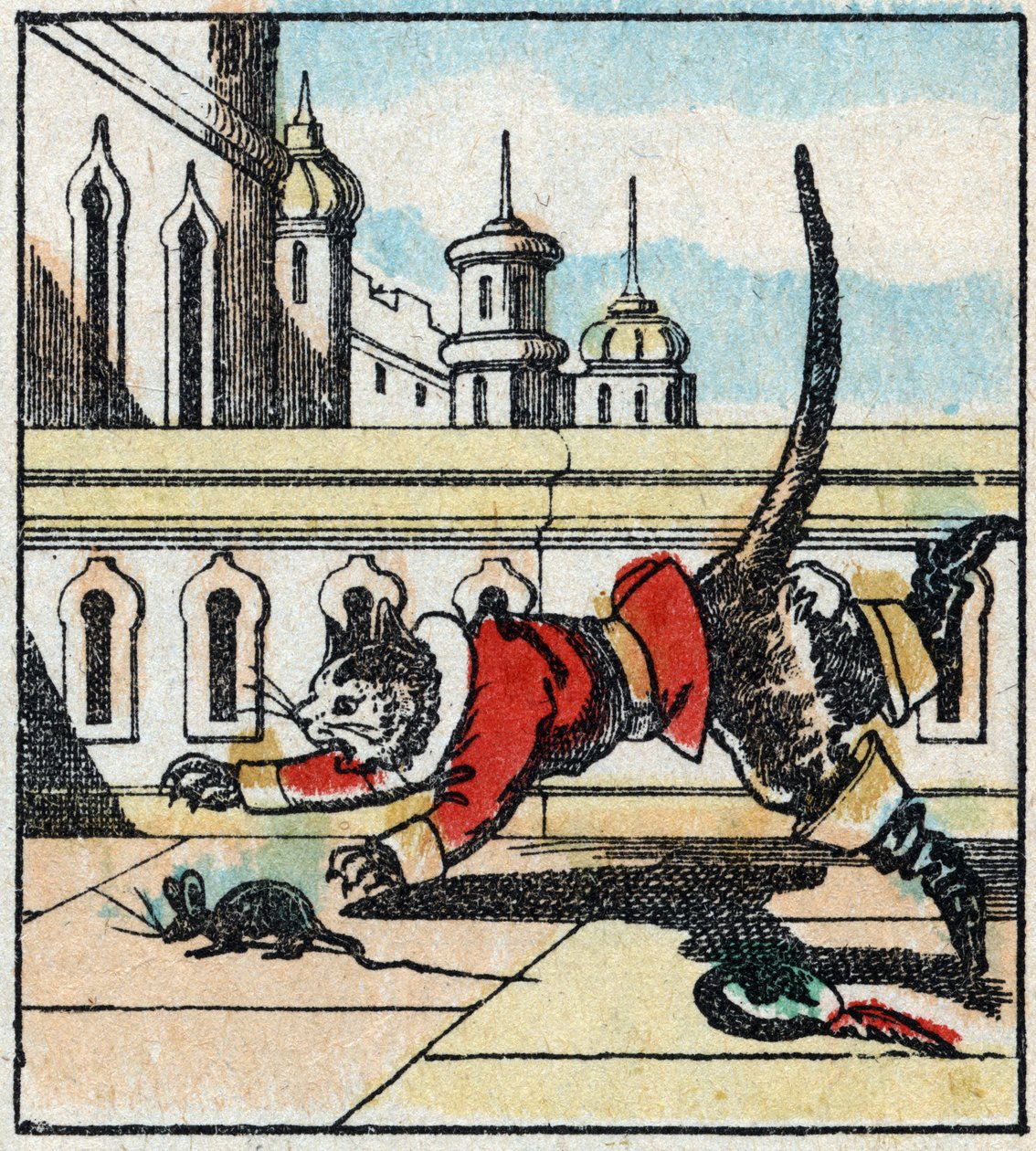 Ilustrace příběhu Charlese Perraulta „The Cat Botte“. Dřevoryt Imaging Pellerin - Epinal, sd. Konec 19. století. od French School
