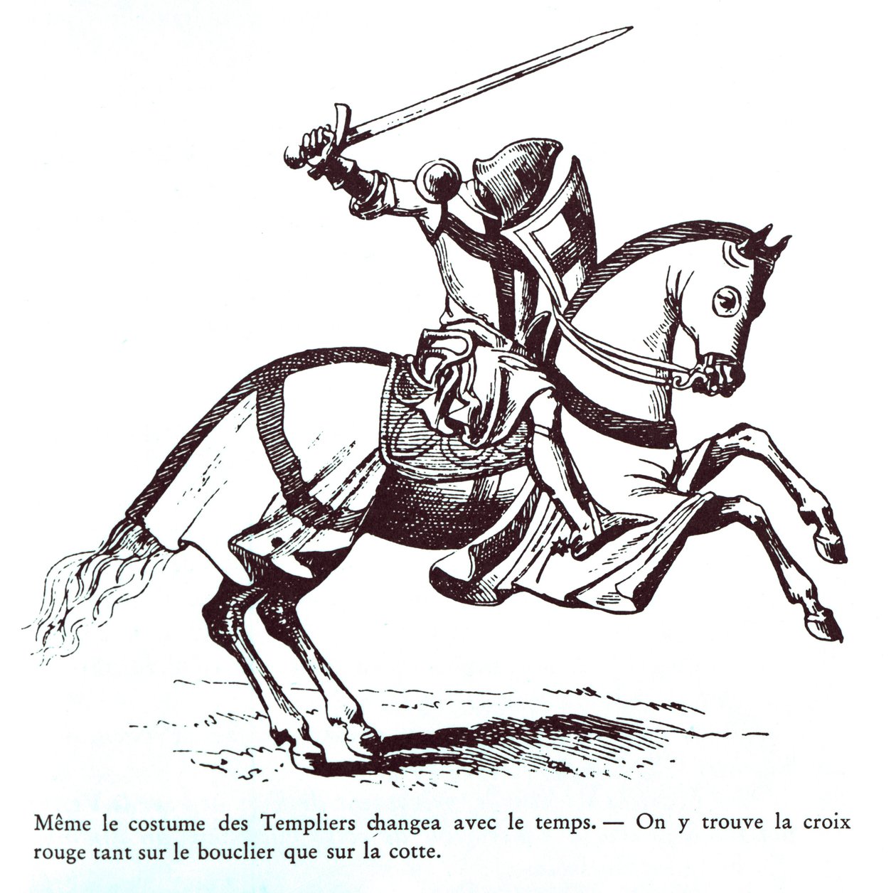 Ilustrace templářského rytíře (rytina) od French School
