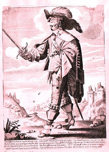 Ilustrace vojáka za vlády Ludvíka XIII. (1601-43) (rytina) (čb foto) od French School