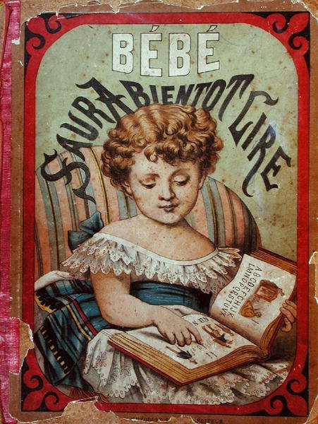 Ilustrace dítěte, které se učí číst (barva litho) od French School