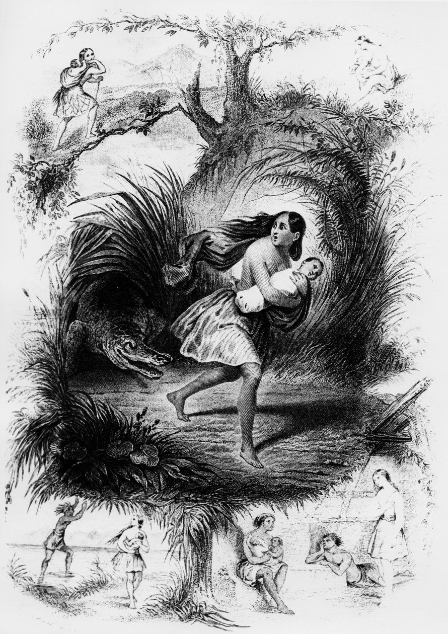 Ilustrace románu "Les Natchez" od Francoise René de Chateaubriand od French School