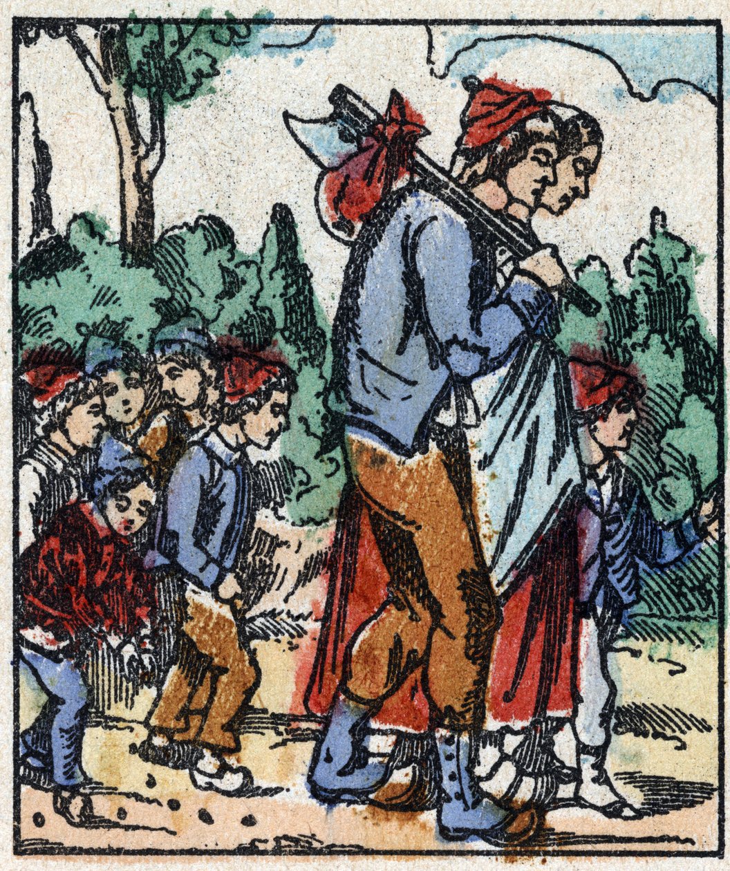 Ilustrace příběhu „Le petit poucet“ od Charlese Perraulta. Dřevoryt Imaging Pellerin - Epinal, sd. Konec 19. století (rytina) od French School