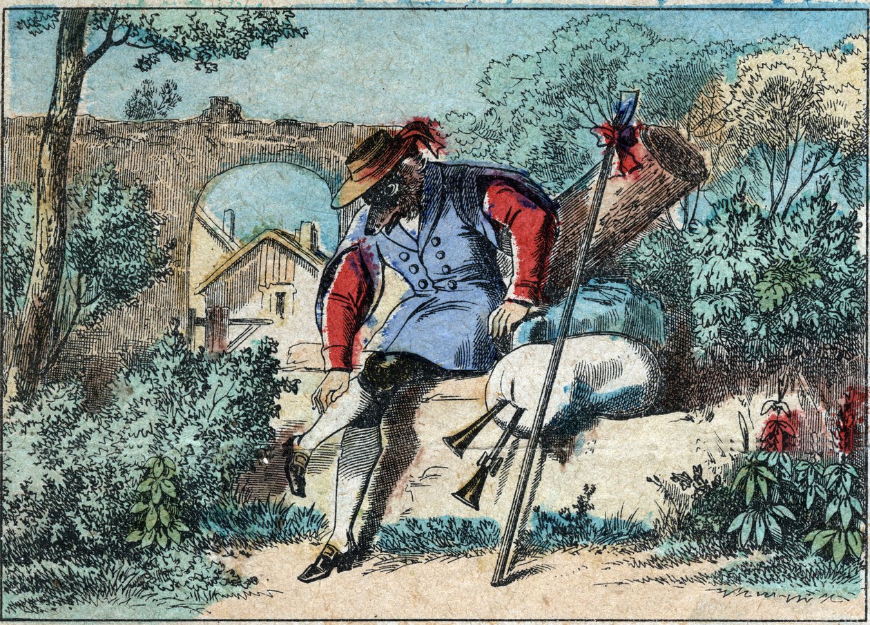 Ilustrace bajky Jean de la Fontaine (1621-1695): vlk se stal pastýřem. Epinal imaging z konce 19. století. od French School