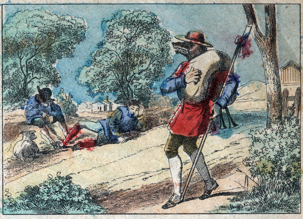 Ilustrace bajky Jean de la Fontaine (1621-1695): vlk se stal pastýřem. Epinal imaging z konce 19. století. od French School